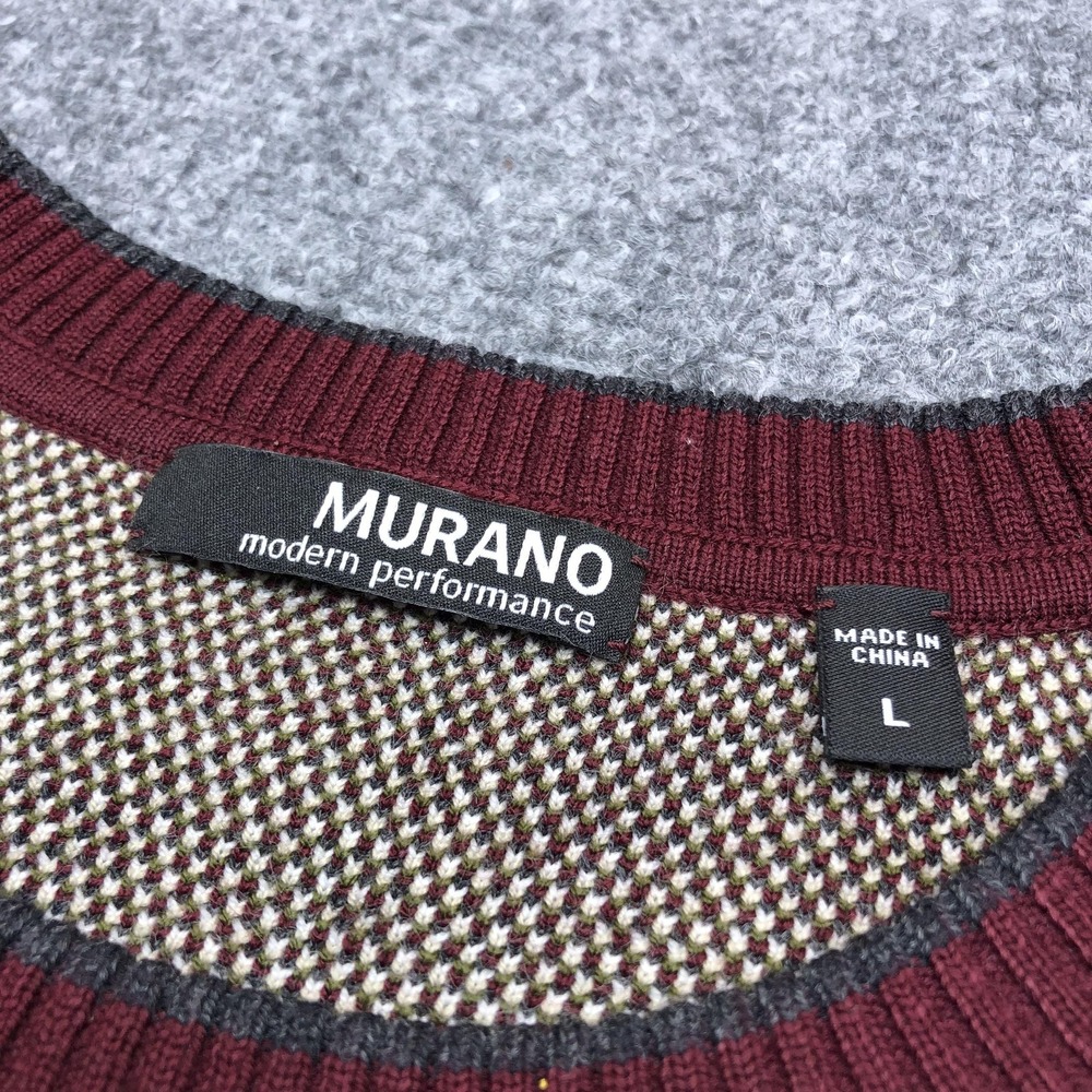 Murano Sweater Mens Large Multicolor Geometric Tight Knit Crewneck Pullover - Picture 4 of 7